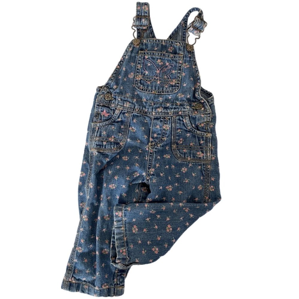 Oshkosh Butterfly Denim Bib Overalls Toddler Size 18 Months Vintage